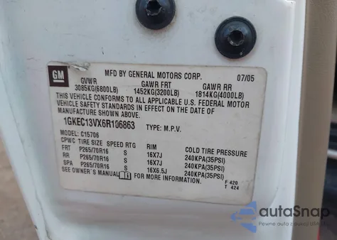 2006 GMC Yukon Sle из США, поврежденный, VIN 1GKEC13VX6R106863